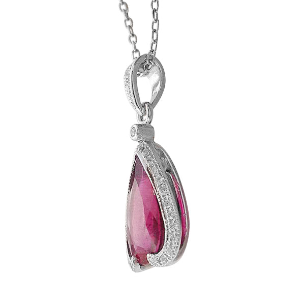 14K White Gold 2.34ct TGW Rubellite and White Diamond Pendant Necklace