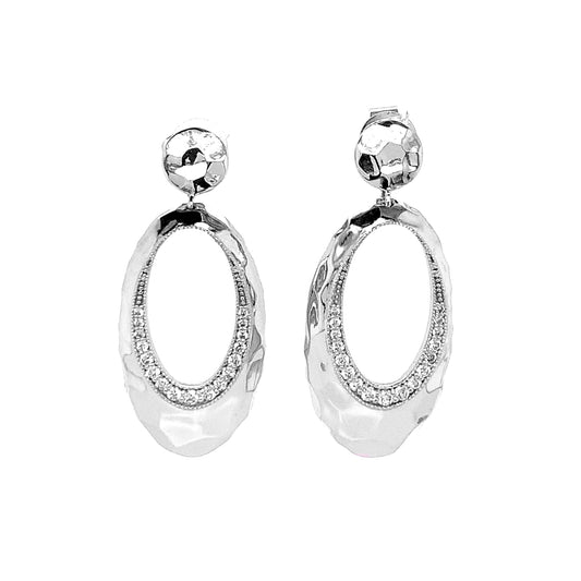 14k White Gold 1/3ct TDW Round-cut White Diamond Hammered Drop Earrings