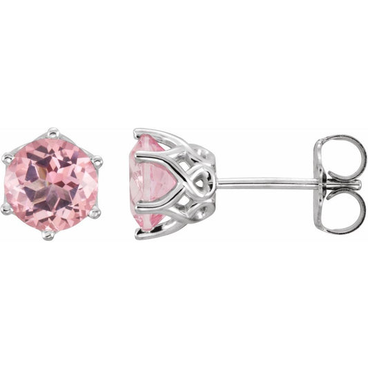 14k White Gold 6 mm Natural Pink Morganite Stud Earrings