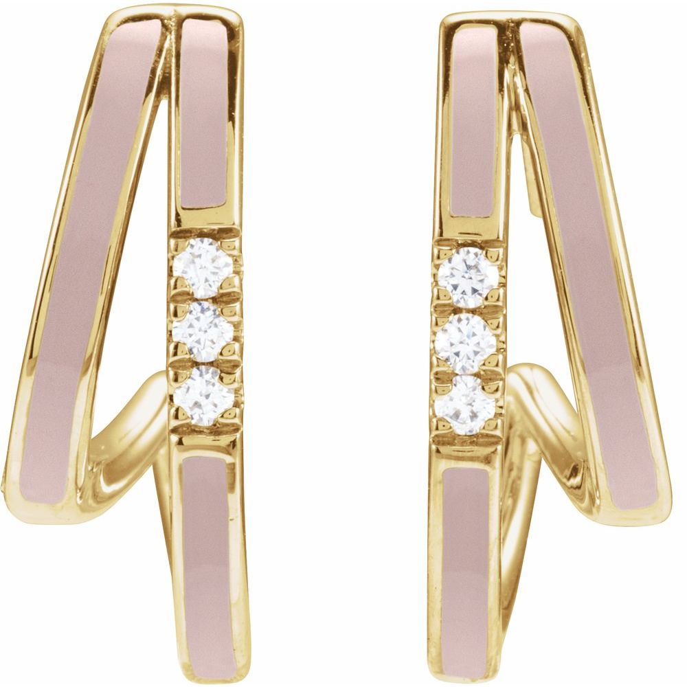 14K Yellow Gold 1/10 CTW Natural Diamond & Pink Enamel 17.3 mm Hoop Earrings