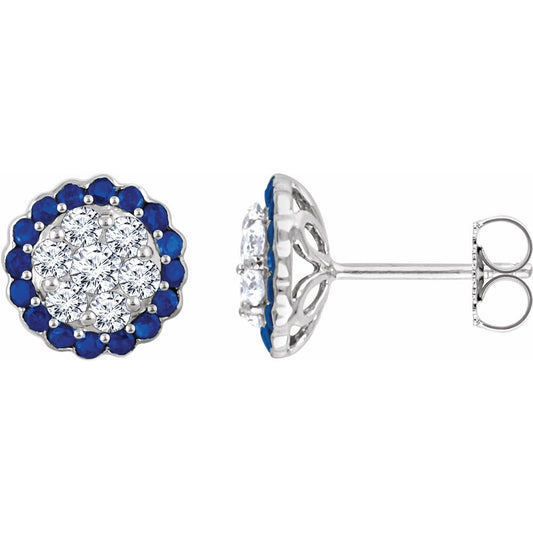 14k White Gold Natural Blue Sapphire & 5/8 CTW Natural Diamond Earrings