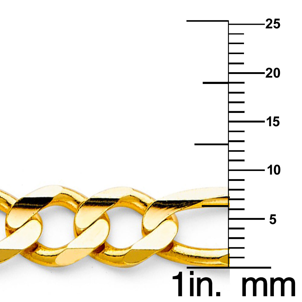 14k Yellow Gold 8.6-mm Wide Regular Concave 3+1 Figaro Chain 8.5 inch Bracelet