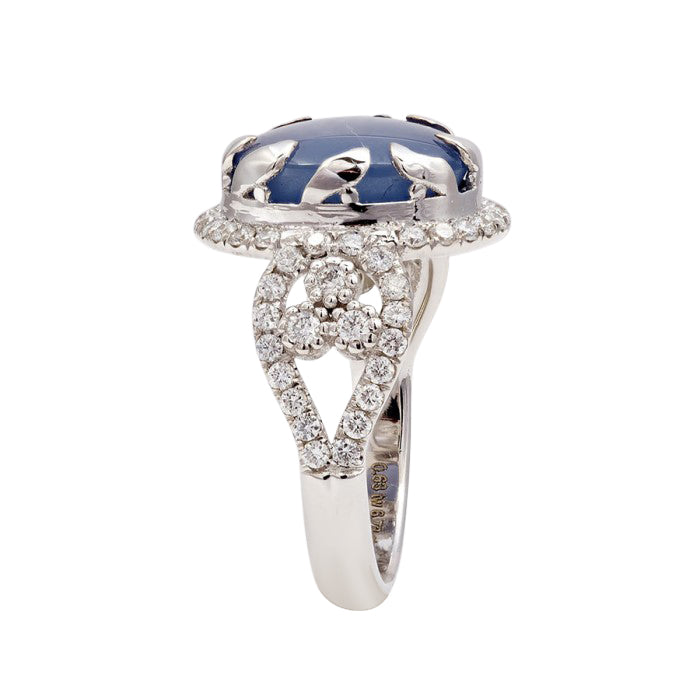 14K White Gold 7.36ct TGW Star Sapphire and Diamond One-of-a-Kind Ring