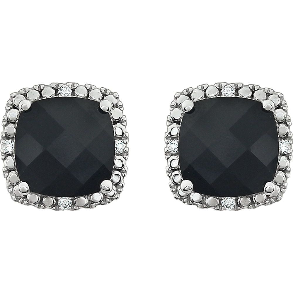 14k White Gold Natural Black Onyx & .06 CTW Natural Diamond Earrings