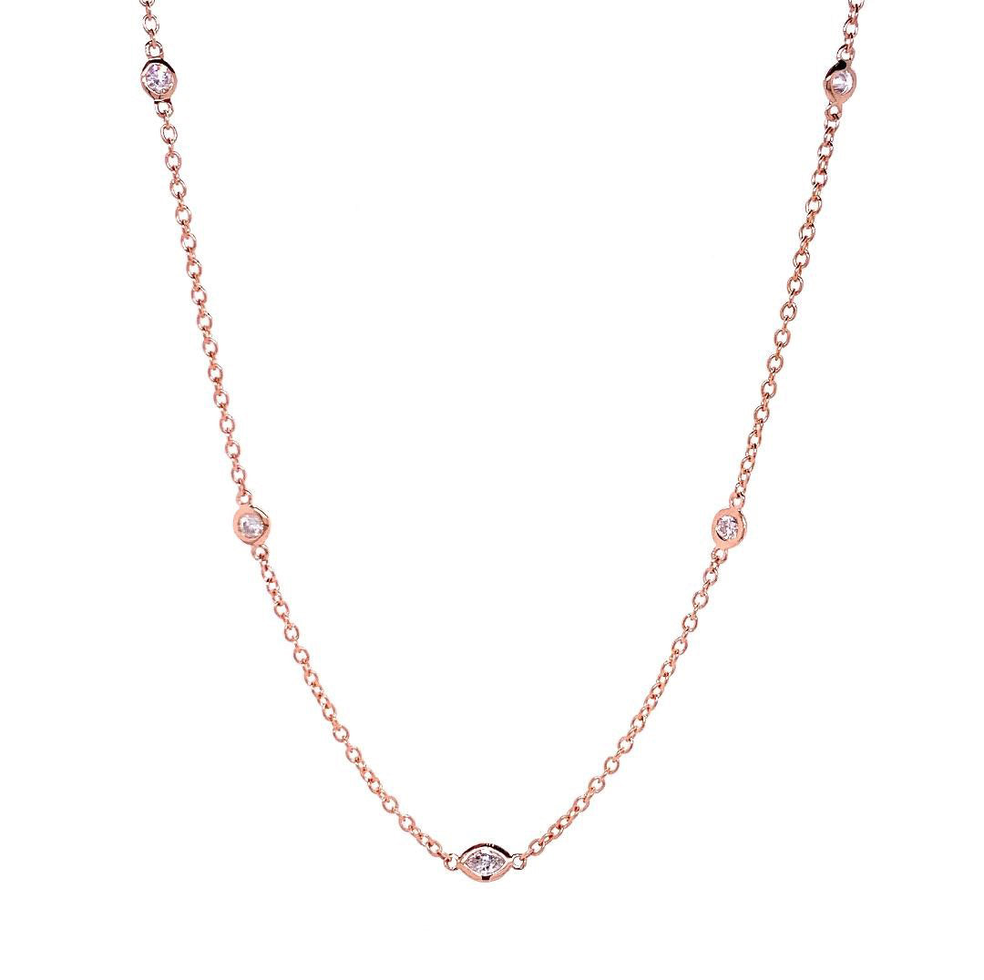 14k Rose Gold 0.55ct White Diamond Round and Marquise Station Adjustable Necklace