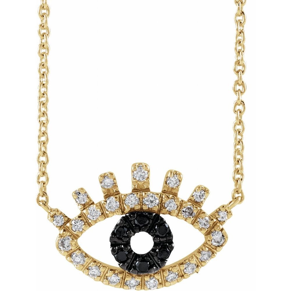 14K Yellow Gold 1/8 CTW Natural Black & White Diamond Evil Eye 18" Necklace