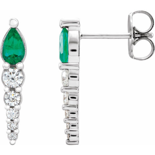 14k White Gold Natural Emerald & 1/4 CTW Natural Diamond Earrings