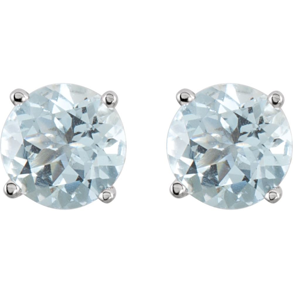 14k White Gold 6 mm Natural Aquamarine Stud Earrings