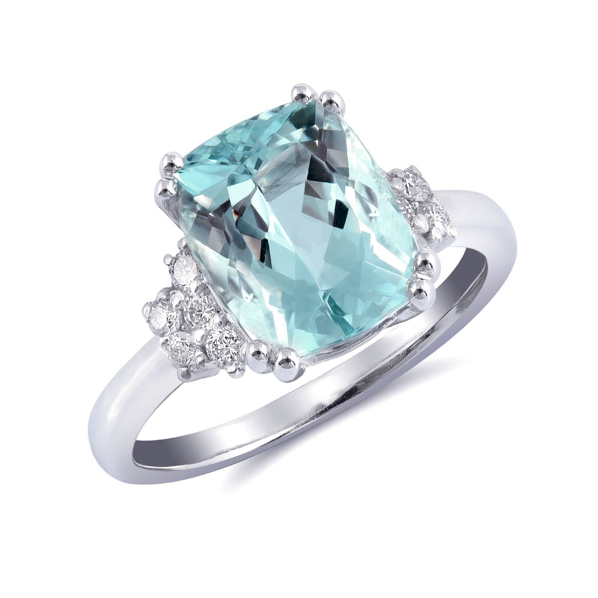 14K White Gold 3.67ct TGW Light Blue Aquamarine and Diamonds One of a Kind Ring