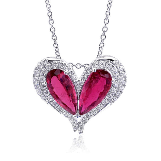 14K White Gold 8.32ct TGW Rubellite and White Diamonds One-of-a-Kind Necklace