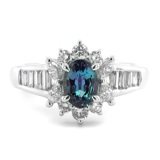 Platinum 1.32ct TGW Color Change Alexandrite and Diamond One-of-a-Kind Ring