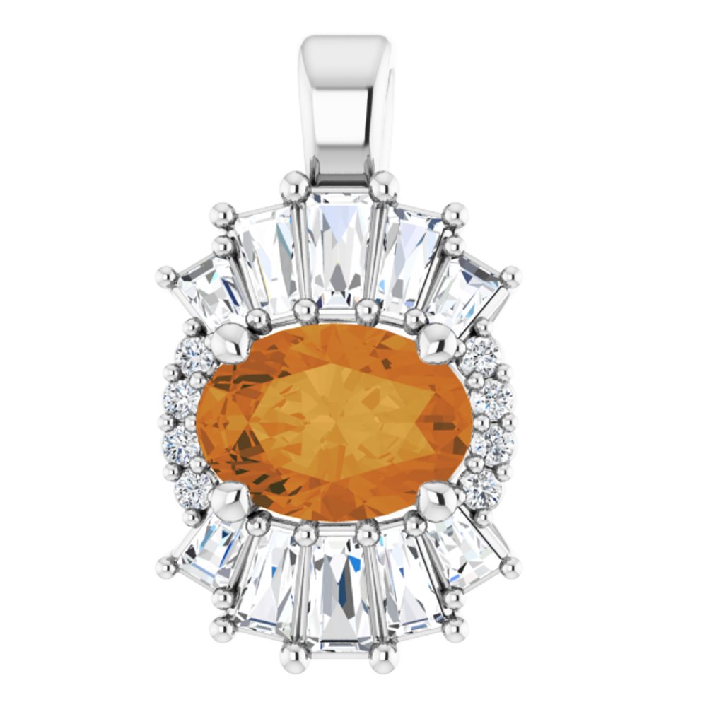 14k White Gold Natural Citrine & 1/3 CTW Natural Diamond Pendant