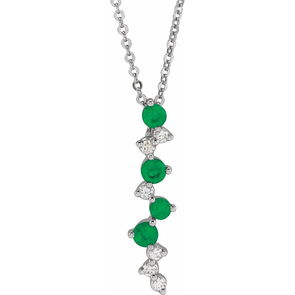 14k White Gold Natural Emerald & 1/10 CTW Natural Diamond Scattered Bar 18" Necklace