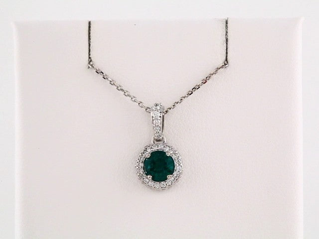 14k White Gold Natural Emerald & 1/5 CTW Natural Diamond 18" Necklace