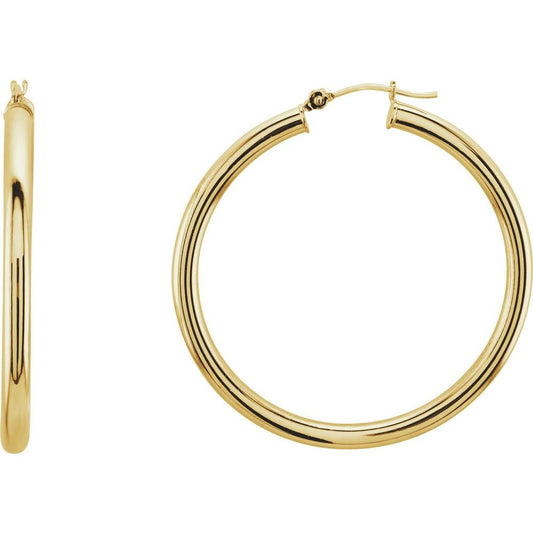 14K Yellow Gold 40 mm Tube Hoop Earrings