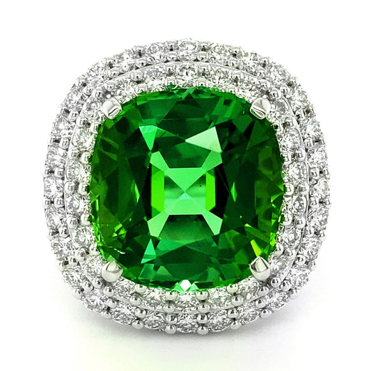 18K White Gold 17.52ct TGW Afghani Green Tourmaline and Diamond Ring