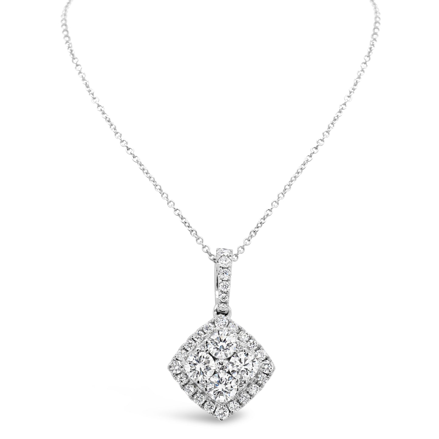 18k White Gold 7/8ct TDW White Diamond Square Shape Pendant Necklace