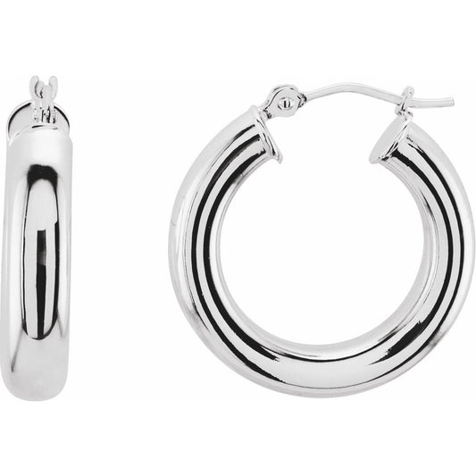 14K White Gold 20 mm Tube Hoop Earrings