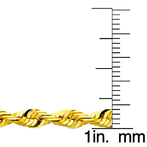 14k Yellow Gold 4mm Light Diamond-cut Solid Rope Unisex Chain Necklace