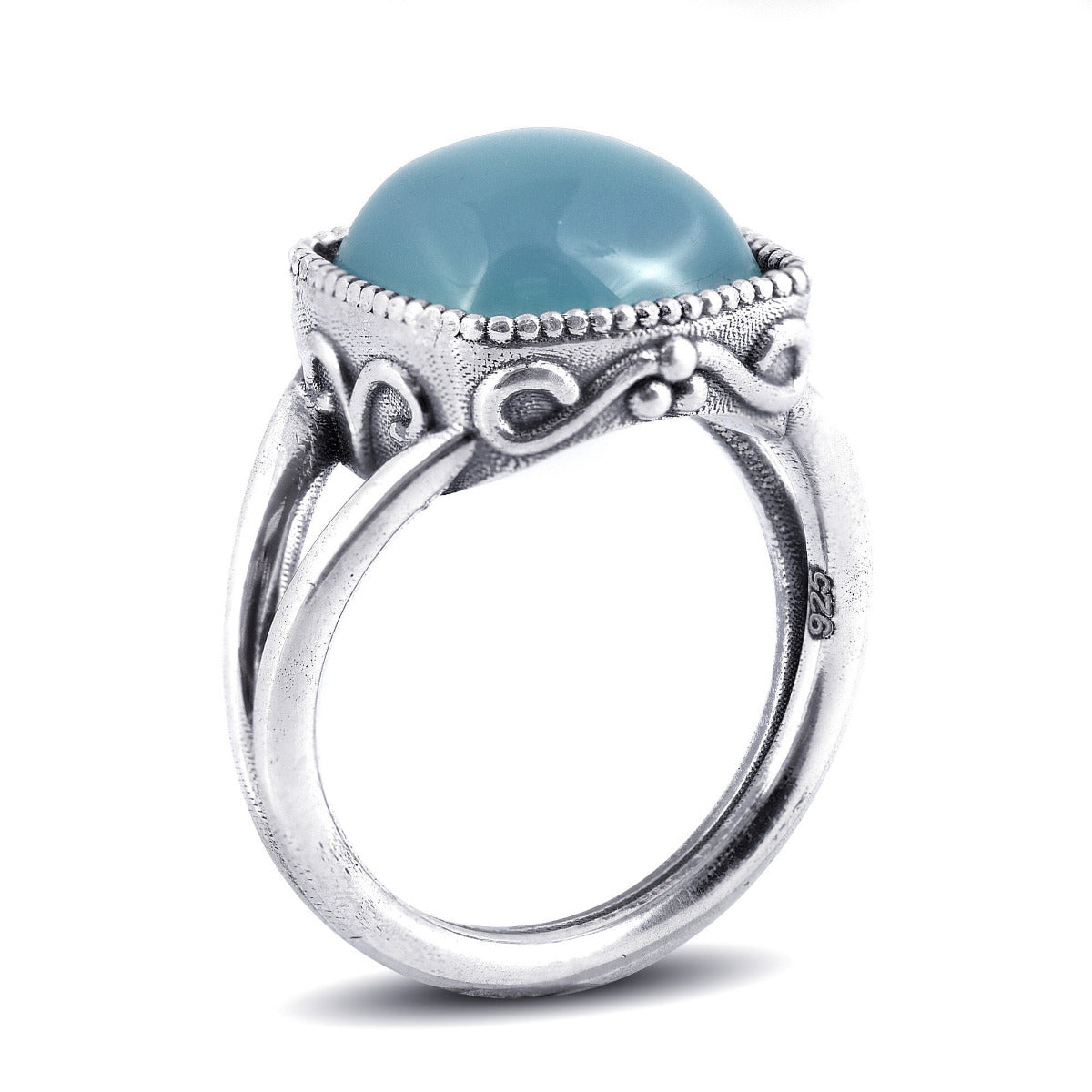 Sterling Silver Paraiba Color 6.74ct TGW Cushion-shape Agate One of a Kind Ring