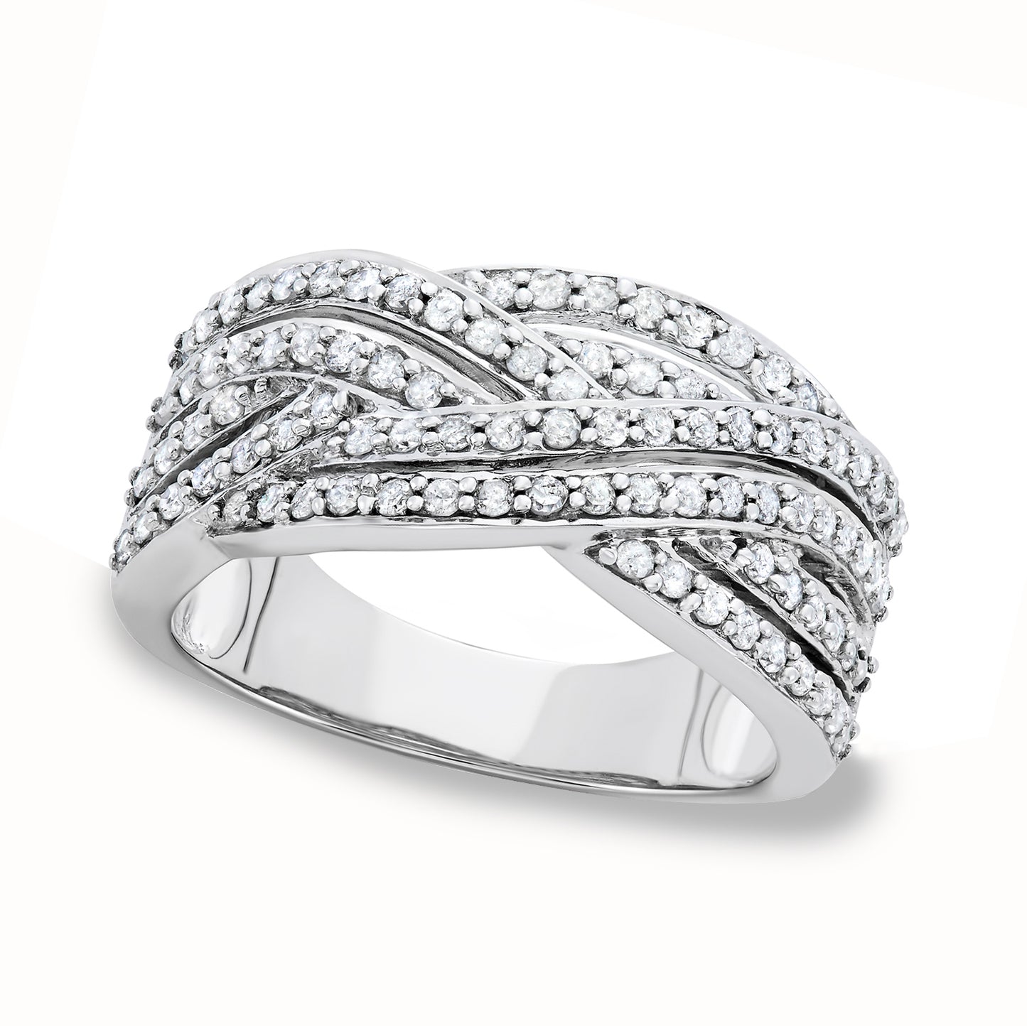 10k White Gold 0.75ct TDW White Diamond Criss-Cross Wide Band