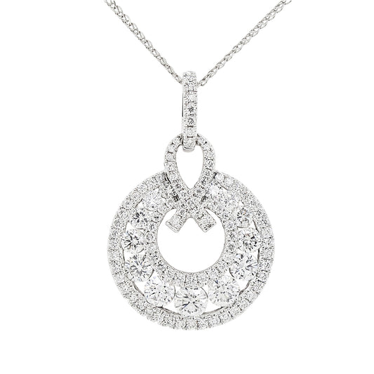 18k White Gold 1-1/5ct White Diamond Round Ribbon Pendant Necklace