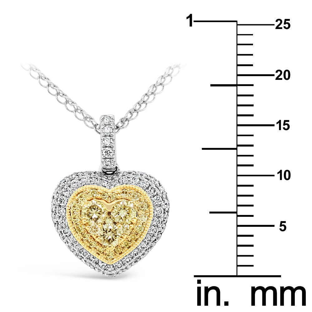 18k Two-tone Gold 5/8ct Fancy Yellow and White Diamond Heart Cluster Pendant Necklace