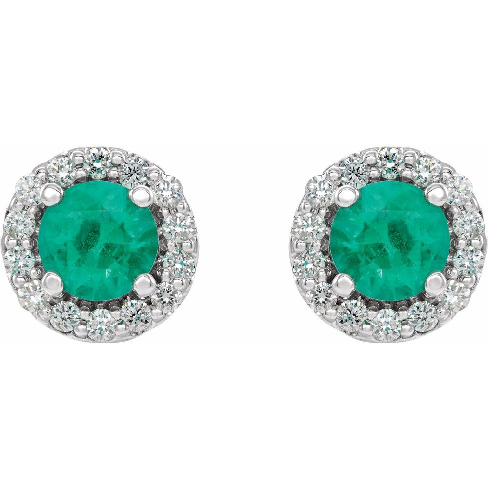 14k White Gold 4 mm Natural Emerald & 1/8 CTW Natural Diamond Earrings