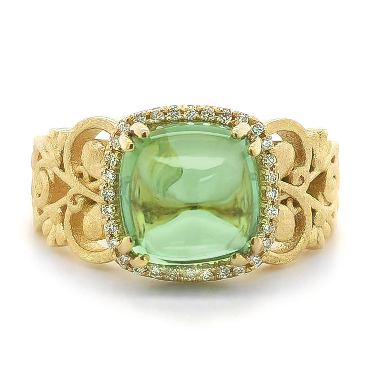 18k Yellow Gold 5.56ct TGW Green Tourmaline and Diamond One-of-a-Kind Ring