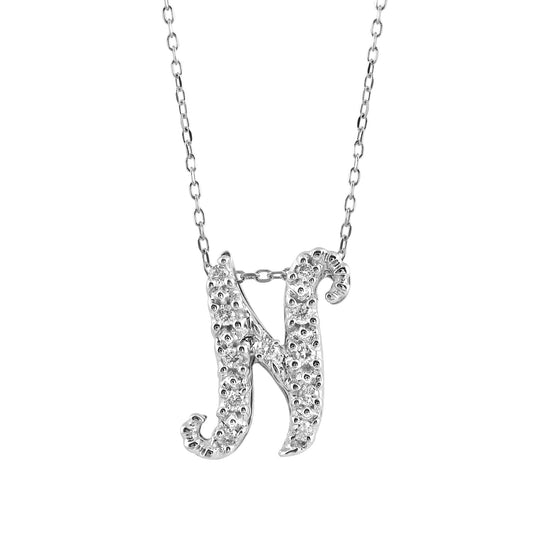 14K White Gold 0.13ct TDW White Diamond Letter N Initial Pendant Necklace