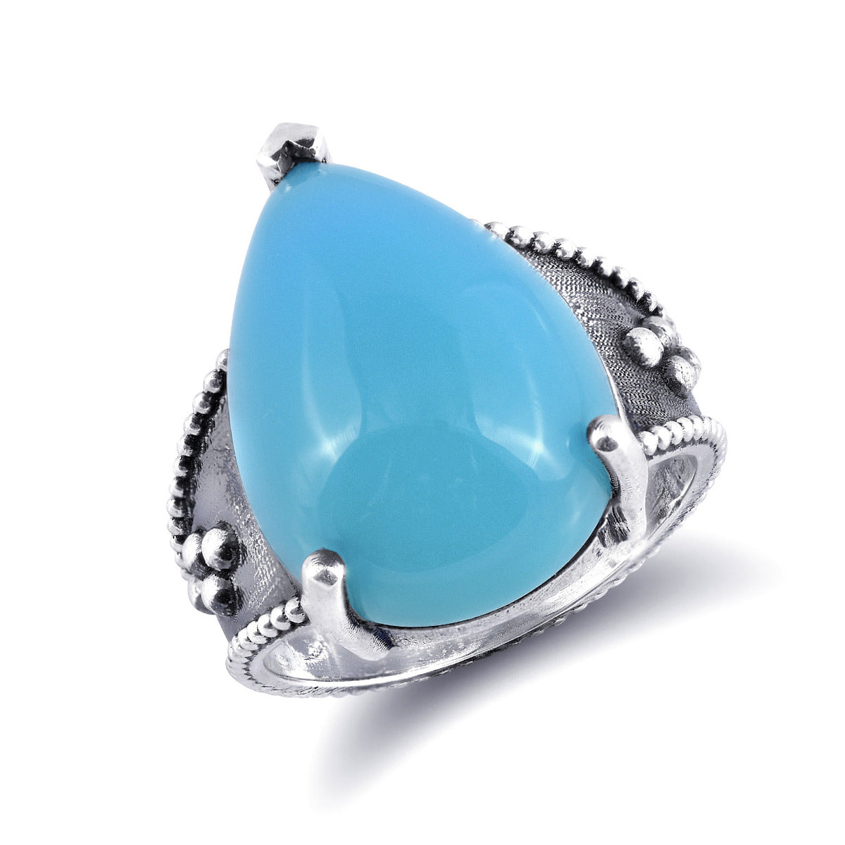 Sterling Silver Paraiba Color 12.12ct TGW Pear-shape Agate One of a Kind Ring