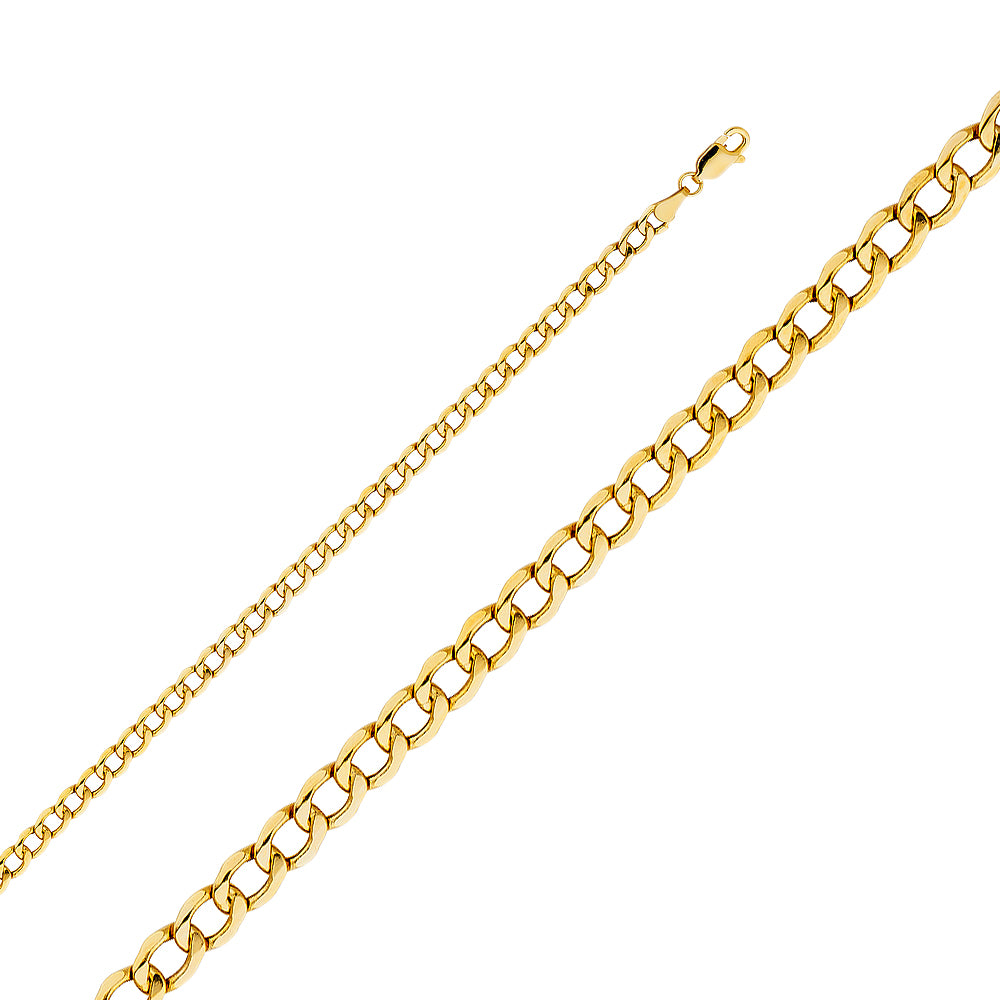 14k Yellow Gold 4.3mm Hollow Cuban Unisex Chain Bracelet (7.5")