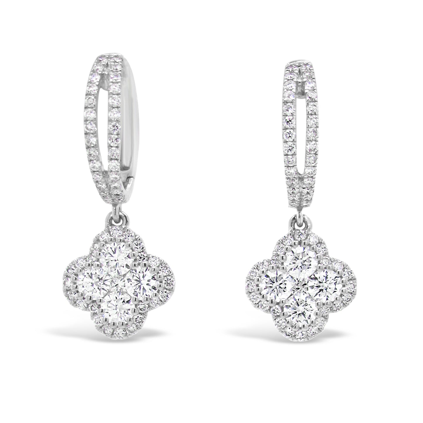 18k White Gold 1.1ct TDW White Diamond Dangling Floral Cluster Earrings