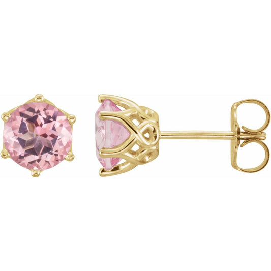 14k Yellow Gold 6 mm Natural Pink Morganite Stud Earrings