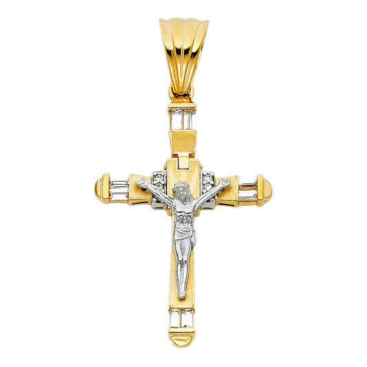 14k Two-Tone Gold Cubic Zirconia Fancy Crucifix Pendant