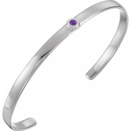 14k White Gold Natural Amethyst Cuff 6" Bracelet