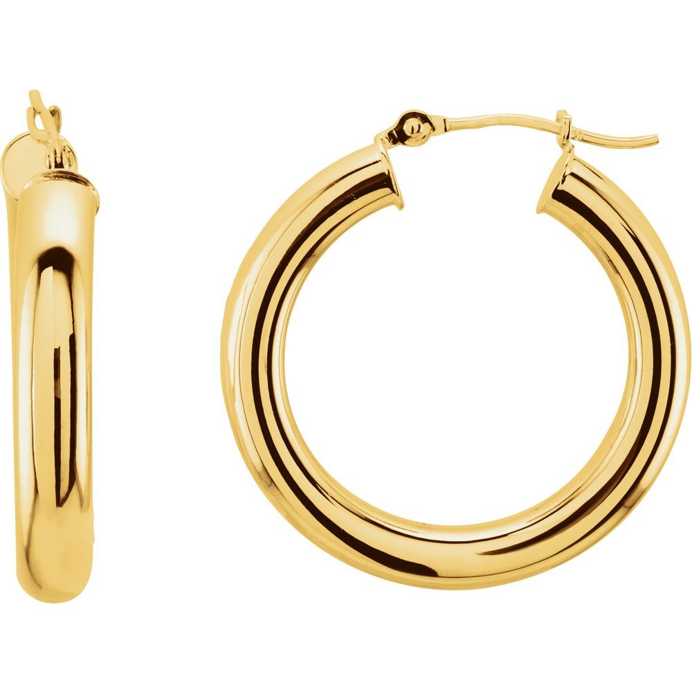 14K Yellow Gold 25 mm Tube Hoop Earrings