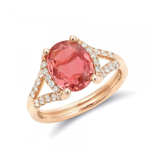 14k Rose Gold 2.61ct TGW Pink Tourmaline and White Diamond Ring