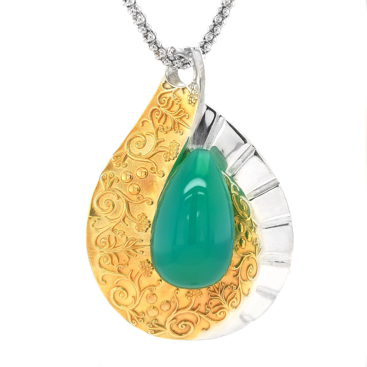 Silver 15.27ct TGW Green-Blue Agate One-of-a-Kind Pendant