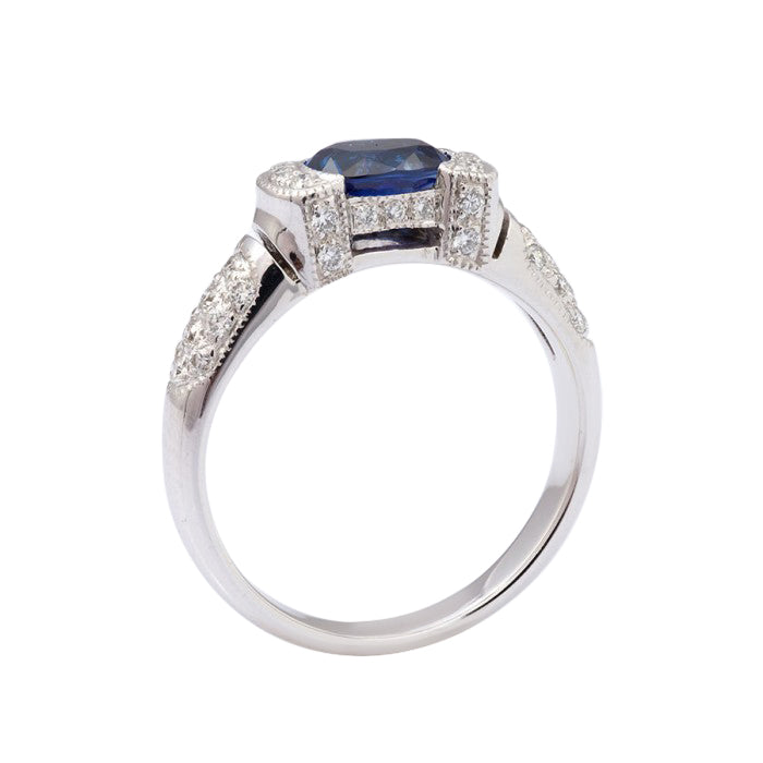 18k White Gold 1.30ct TGW Blue Sapphire and White Diamond Ring