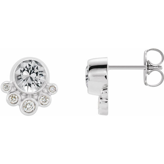 14k White Gold Natural White Sapphire & 1/8 CTW Natural Diamond Earrings