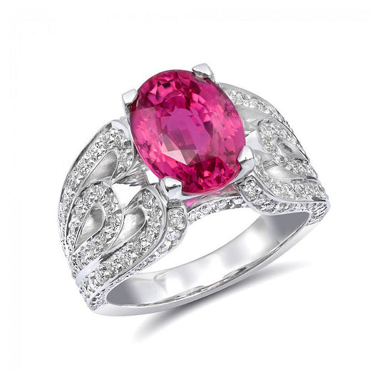 14k White Gold 5.16ct TGW Certified Pink Sapphire and White Diamond Ring