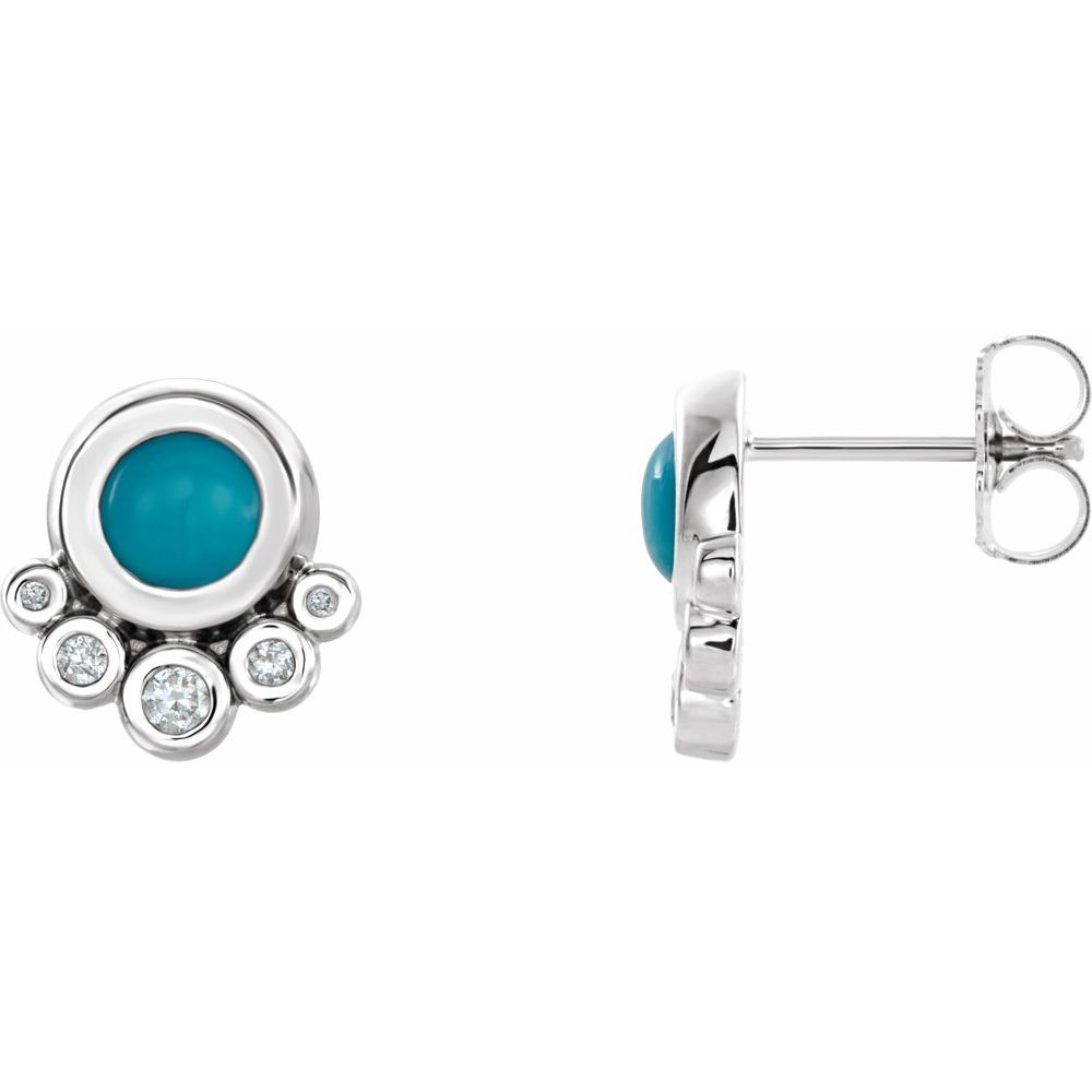 14k White Gold Natural Turquoise & 1/8 CTW Natural Diamond Earrings