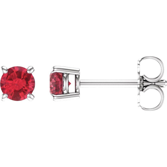 14k White Gold 4 mm Natural Ruby Stud Earrings