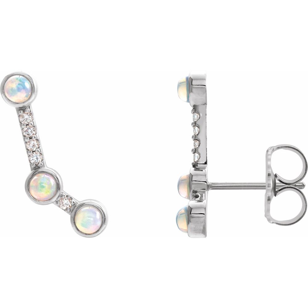 14k White Gold Natural Ethiopian Opal & .08 CTW Natural Diamond Ear Climbers