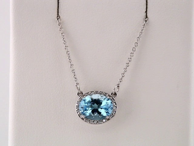 14k White Gold Natural Aquamarine & .04 CTW Natural Diamond 16.5" Necklace