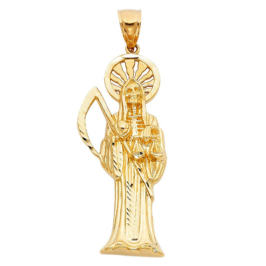 14k Yellow Gold Santa Muerte Religious Pendant